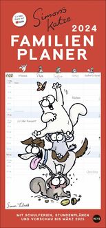 Simons Katze Familienplaner 2024. Familienkalender mit 5 Spalten. Humorvoll illustrierter Familien-Wandkalender mit Schulferien und Stundenplänen. von Simon Tofield