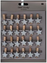 Produktbild: Adventskalender Clips mit Stern, Holz, silber