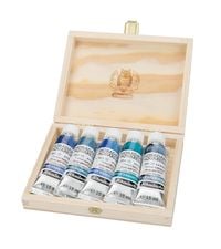 Produktbild: Schmincke Horadam Aquarell, Super Granulation Set Tiefsee im Holzkasten, 5 x 15 ml Tuben