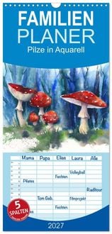 Produktbild: Familienplaner 2027 - Pilze in Aquarell mit 5 Spalten (Wandkalender, 21 x 45 cm) CALVENDO