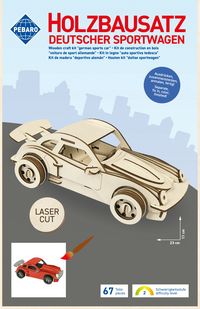 Produktbild: PEBARO 865/4L - Holzbausatz Deutscher Sportwagen Lasercut, 67 Teile, Holzkonstruktion zum Zusammenstecken