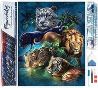 Produktbild: FiguredArt DP-006 - Diamond Painting, Dschungeltiere, 5D Bild (40x50cm) mit eckigen Steinen, DIY Bastelset
