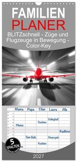 Produktbild: Familienplaner 2027 - BLITZschnell - Z&uuml;ge und Flugzeuge in Bewegung - Color-Key mit 5 Spalten (Wandkalender, 21 x 45 cm) CALVENDO