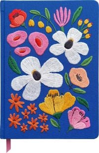 Produktbild: Bunte Blumengr&uuml;&szlig;e Notizbuch, bestickt, A5, 240 Seiten, royalblau