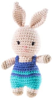 Produktbild: Heunec 930278 - Hase geh&auml;kelt, rosa mit blauem Anzug, 15 cm