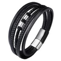 Produktbild: Herren Armband 5 Strang, Leder mit Magnetverschluss, schwarz, 21x2cm