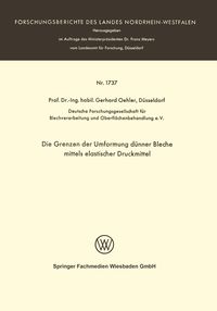 Produktbild: Die Grenzen der Umformung d&uuml;nner Bleche mittels elastischer Druckmittel