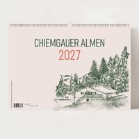 Produktbild: Alm Kalender 2027 &ndash; Chiemgauer Alpen | Handgezeichneter Wandkalender mit 12 Almen | Illustrativer Monatskalender, A4 quer
