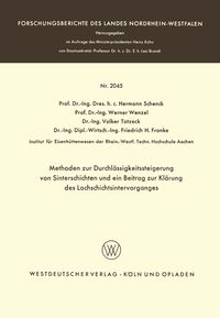 Produktbild: Methoden zur Durchl&auml;ssigkeitssteigerung von Sinterschichten und ein Beitrag zur Kl&auml;rung des Lochschichtsintervorganges