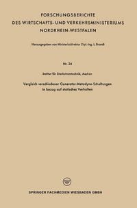 Produktbild: Vergleich verschiedener Generator-Metadyne-Schaltungen in bezug auf statisches Verhalten