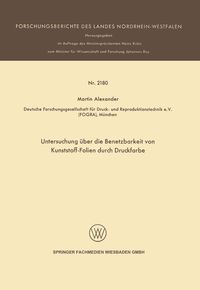 Produktbild: Untersuchung &uuml;ber die Benetzbarkeit von Kunststoff-Folien durch Druckfarbe