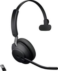 Produktbild: Jabra Evolve2 65 monaural On Ear Headset Bluetooth&reg; Mono Schwarz Lautst&auml;rkeregelung, Batterieladeanzeige, Mikrofon-Stummschaltung Telefon