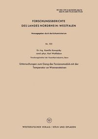 Produktbild: Untersuchungen zum Gang des Torsionsmoduls mit der Temperatur an Wannensteinen