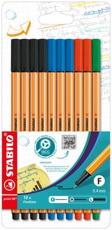 Produktbild: STABILO Fineliner -   point 88 - 10er Pack Office - 4 x schwarz, 3 x blau, 2 x rot, 1 x gr&uuml;n