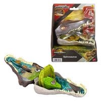 Produktbild: Jurassic World Rebirth, kleines Abenteuer-Spielset in Form eines Spinosaurus-Kopfes, interaktive Funktionen und Figuren