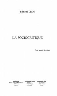Produktbild: Sociocritique la