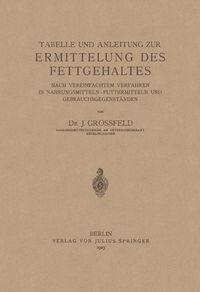 Produktbild: Tabelle und Anleitung zur Ermittelung des Fettgehaltes nach vereinfachtem Verfahren in Nahrungsmitteln . Futtermitteln und Gebrauchsgegenst&auml;nden
