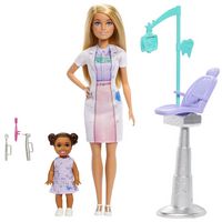 Produktbild: Barbie Zahnärztin-Puppe, blonde Modepuppe, 1 Kinderpuppe, medizinisches Untersuchungszubehör und passende Accessoires
