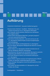 Produktbild: Aufkl&auml;rung, Band 20: Alexander Gottlieb Baumgarten. Sinnliche Erkenntnis in der Philosophie des Rationalismus