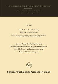 Produktbild: Untersuchung des Festigkeits- und Verschlei&szlig;verhaltens von Polyamidzabnr&auml;dern zur Schaffung von Berechnungs- und Konstruktionsunterlagen