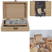 Produktbild: Box mit 10 Whiskysteinen und Zange, Edle Holz-Geschenkbox, echte Mineralsteine