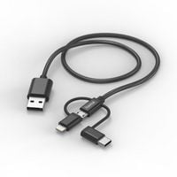 Produktbild: Hama USB-Kabel USB 2.0 USB-A Stecker, USB-C&reg; Stecker, Apple Lightning Stecker, USB-Micro-A Stecker 1.5 m Schwarz 00201536