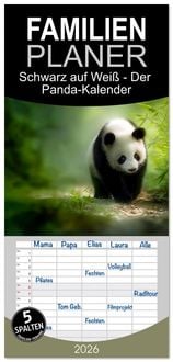 Produktbild: Familienplaner 2026 - Schwarz auf Wei&szlig; - Der Panda-Kalender mit 5 Spalten (Wandkalender, 21 x 45 cm) CALVENDO