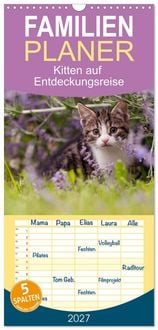 Produktbild: Familienplaner 2027 - Kitten auf Entdeckungsreise mit 5 Spalten (Wandkalender, 21 x 45 cm) CALVENDO