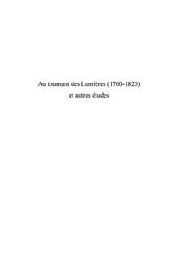 Produktbild: Au tournant des lumieres - (1760-1820) - et autres etudes