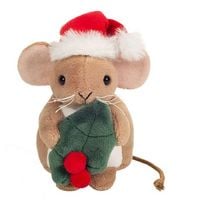 Produktbild: Teddy Hermann 94629 - Weihnachtsmaus mit Ilexblatt, Pl&uuml;sch, 11 cm
