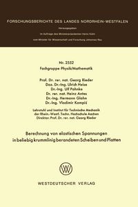 Produktbild: Berechnung von elastischen Spannungen in beliebig krummlinig berandeten Scheiben und Platten