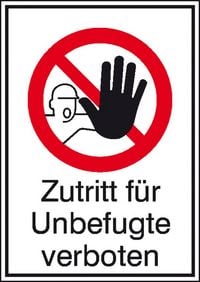 Produktbild: Verbotsschild Zutritt f&uuml;r Unbefugte verboten, Hygiene und Abstand Folie selbstklebend (B x H) 131 mm x 185 mm DIN 4844-2 1 St.