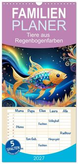 Produktbild: Familienplaner 2027 - Tiere aus Regenbogenfarben mit 5 Spalten (Wandkalender, 21 x 45 cm) CALVENDO