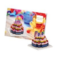 Produktbild: BRIXIES 220012 - Postkarte Geburtstagskuchen mit 3D Konstruktionsbausatz aus Ministeinen, 98 Teile
