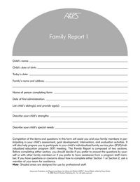 Produktbild: Assessment, Evaluation, and Programming System for Infants and Children (Aeps(r)), Family Report I