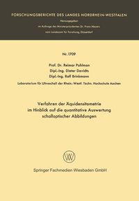 Produktbild: Verfahren der &Auml;quidensitometrie im Hinblick auf die quantitative Auswertung schalloptischer Abbildungen