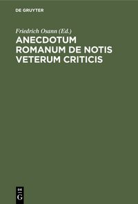Produktbild: Anecdotum Romanum de notis veterum criticis