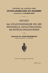 Produktbild: Das Evolutionsproblem und der Individuelle Gestaltungsanteil am Entwicklungsgeschehen