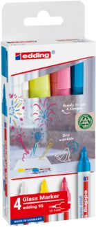 Produktbild: EDDING&reg; Glasboard Marker 95, 4er Etui (weiss, gelb, rosa, hellblau) Kartonetui