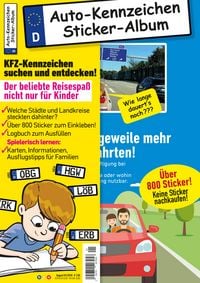 Produktbild: Kinder-Reisespiel KFZ-Kennzeichen Sticker-Sammelalbum f&uuml;rs Handgep&auml;ck, Mitmachbuch f&uuml;r die Ferien, Ratespa&szlig; unterwegs auf Reisen, Besch&auml;ftigung f&uuml;r Kinder bei langen Autofahrten