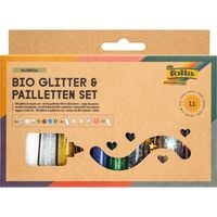 Produktbild: FOLIA&reg; Bio Glitter- und Pailletten-Set, 6 x Bio-Glitter, 4 x Pailletten mit Deko-Kleber 90 g, trocknet schnell und, glasklar, ohne Weichmacher