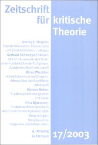 Produktbild: Zeitschrift f&uuml;r kritische Theorie / Zeitschrift f&uuml;r kritische Theorie, Heft 17 (2003)