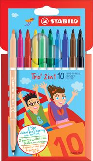 Produktbild: STABILO Filzstift und Fineliner in einem -   Trio 2 in 1 - 10er Pack mit 10 verschiedenen Farben