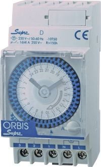 Produktbild: ORBIS Zeitschalttechnik SUPRA D 230V Hutschienen-Zeitschaltuhr analog 230 V/AC