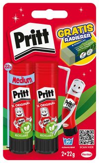 Produktbild: Pritt Original Klebestift, 222g, + Radierer gratis, Blisterkarte