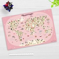 Produktbild: Cover-your-desk Schreibtischunterlage f&uuml;r Kinder Weltkarte in franz&ouml;sisch rosa, aus hochwertigem Vinyl , 60 x 40 cm
