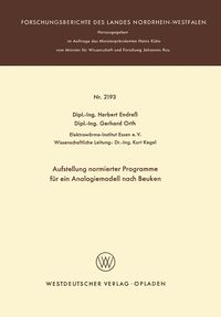 Produktbild: Aufstellung normierter Programme f&uuml;r ein Analogiemodell nach Beuken