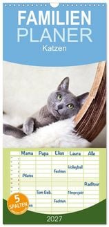 Produktbild: Familienplaner 2027 - Katzen mit 5 Spalten (Wandkalender, 21 x 45 cm) CALVENDO