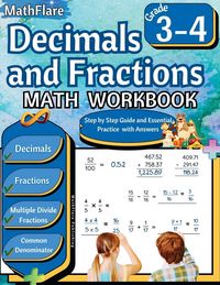 Produktbild: Decimals and Fractions Math Workbook 3rd and 4th Grade
