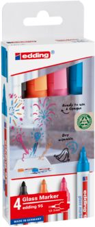 Produktbild: EDDING&reg; Glasboard Marker 95, 4er Etui (schwarz, hellblau, rosa, orange) Kartonetui